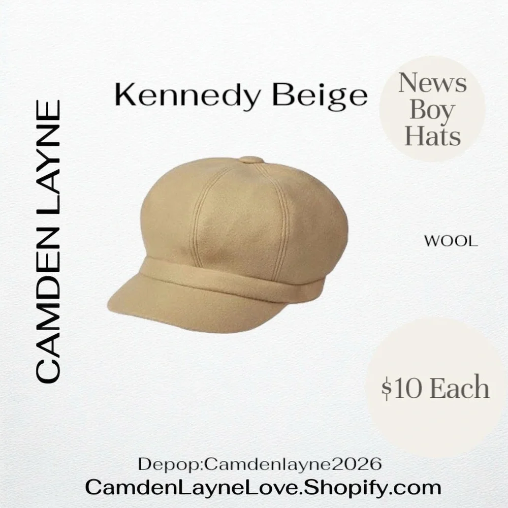 Camden Layne Kennedy Beige Wool Newsboy Hat